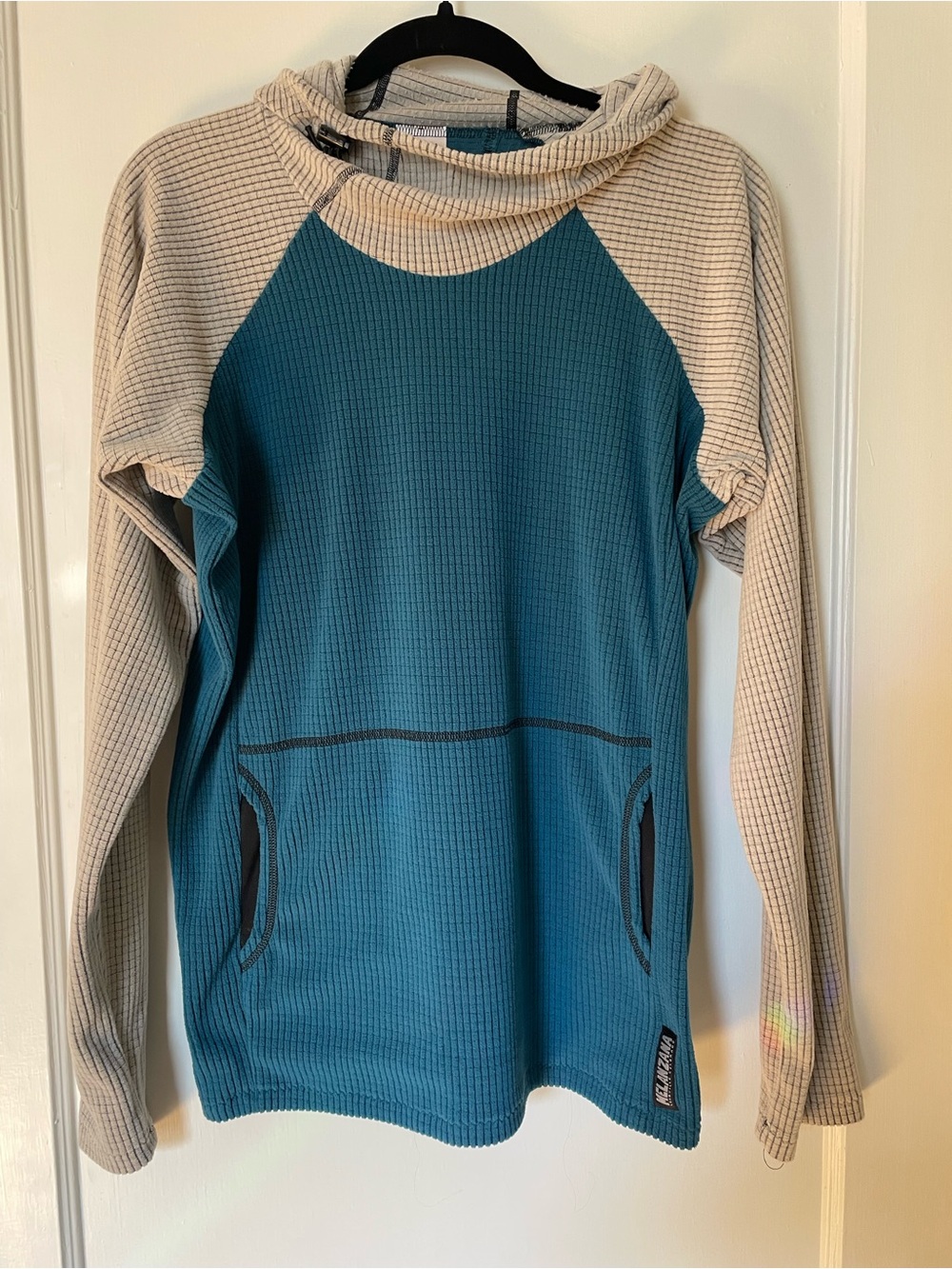 Melanzana Teal and Cream Waffle Hoodie